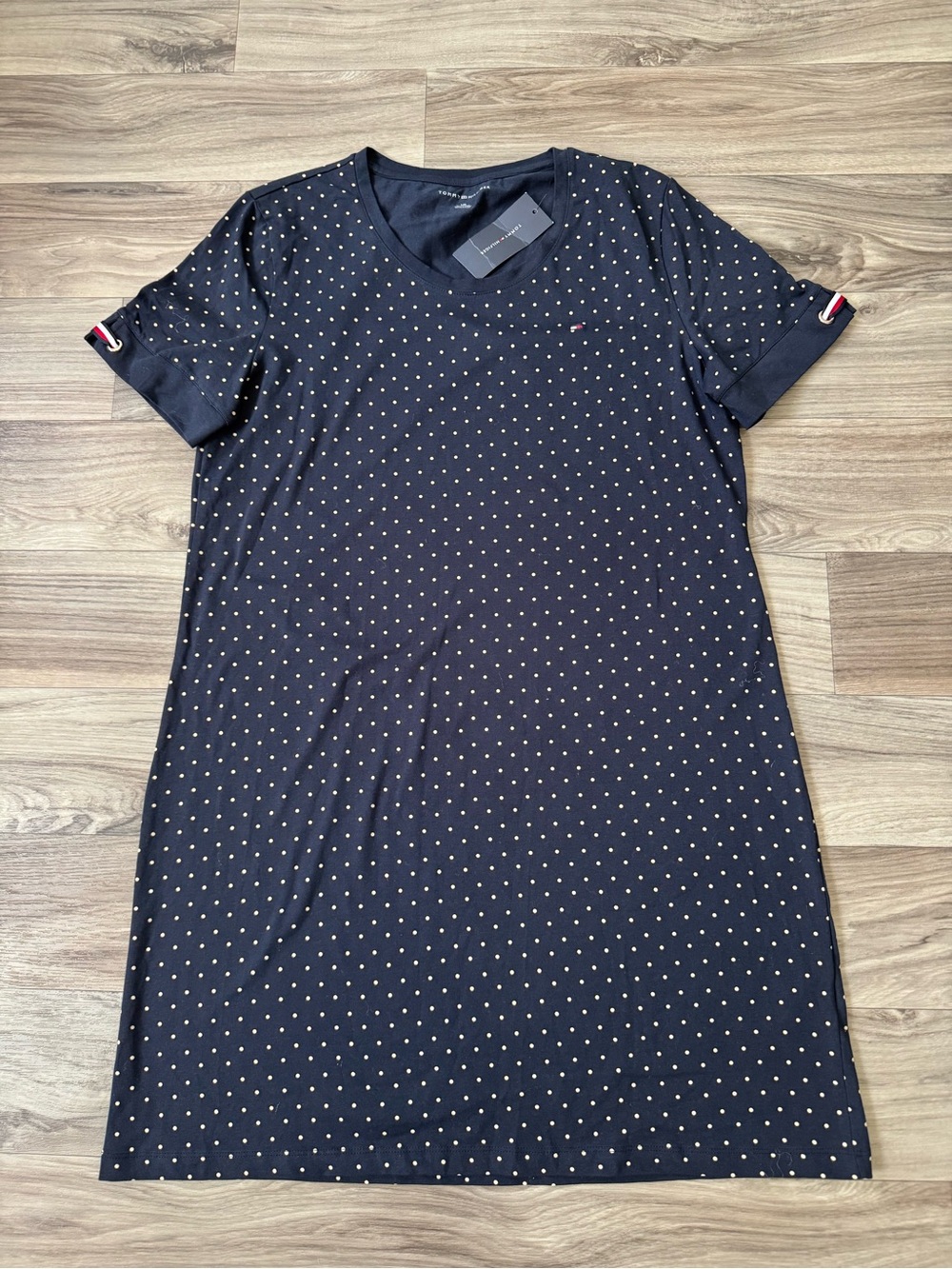 NWT Tommy Hilfiger T-Shirt Dress Poka Dot Navy Blue Size Large